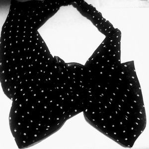 Black Dotted Fabric Bow Headband with Elastic